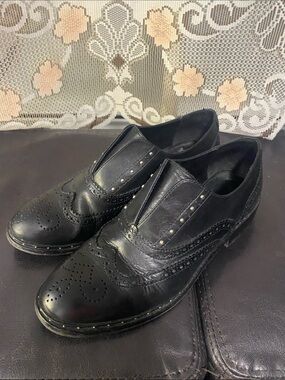 Classic Black Leather Brogue Slip-On Derbys
